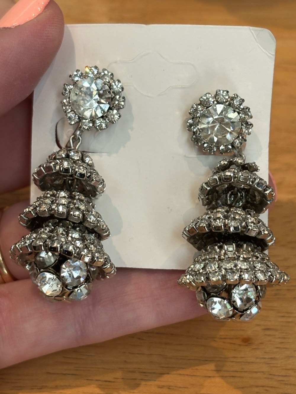 1950s vintage chandelier-style tiered rhinestone dangle clip earrings